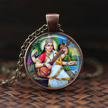 Load image into Gallery viewer, India Religion Necklace God Brahma Lord Shiva Vishnu Jewelry Glass Cabochon Pendant Choker Necklaces Religion Jewelry