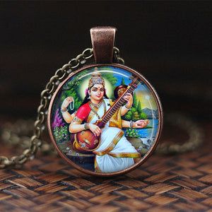 India Religion Necklace God Brahma Lord Shiva Vishnu Jewelry Glass Cabochon Pendant Choker Necklaces Religion Jewelry