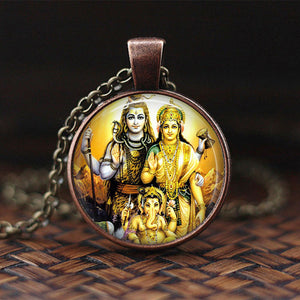 India Religion Necklace God Brahma Lord Shiva Vishnu Jewelry Glass Cabochon Pendant Choker Necklaces Religion Jewelry
