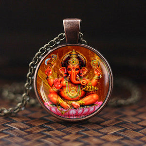 India Religion Necklace God Brahma Lord Shiva Vishnu Jewelry Glass Cabochon Pendant Choker Necklaces Religion Jewelry