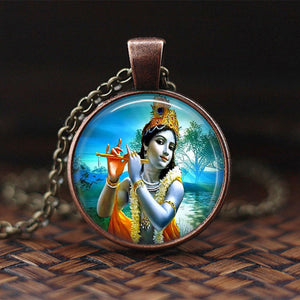 India Religion Necklace God Brahma Lord Shiva Vishnu Jewelry Glass Cabochon Pendant Choker Necklaces Religion Jewelry
