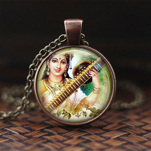 India Religion Necklace God Brahma Lord Shiva Vishnu Jewelry Glass Cabochon Pendant Choker Necklaces Religion Jewelry