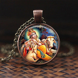India Religion Necklace God Brahma Lord Shiva Vishnu Jewelry Glass Cabochon Pendant Choker Necklaces Religion Jewelry