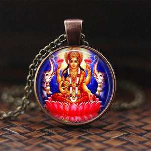 India Religion Necklace God Brahma Lord Shiva Vishnu Jewelry Glass Cabochon Pendant Choker Necklaces Religion Jewelry