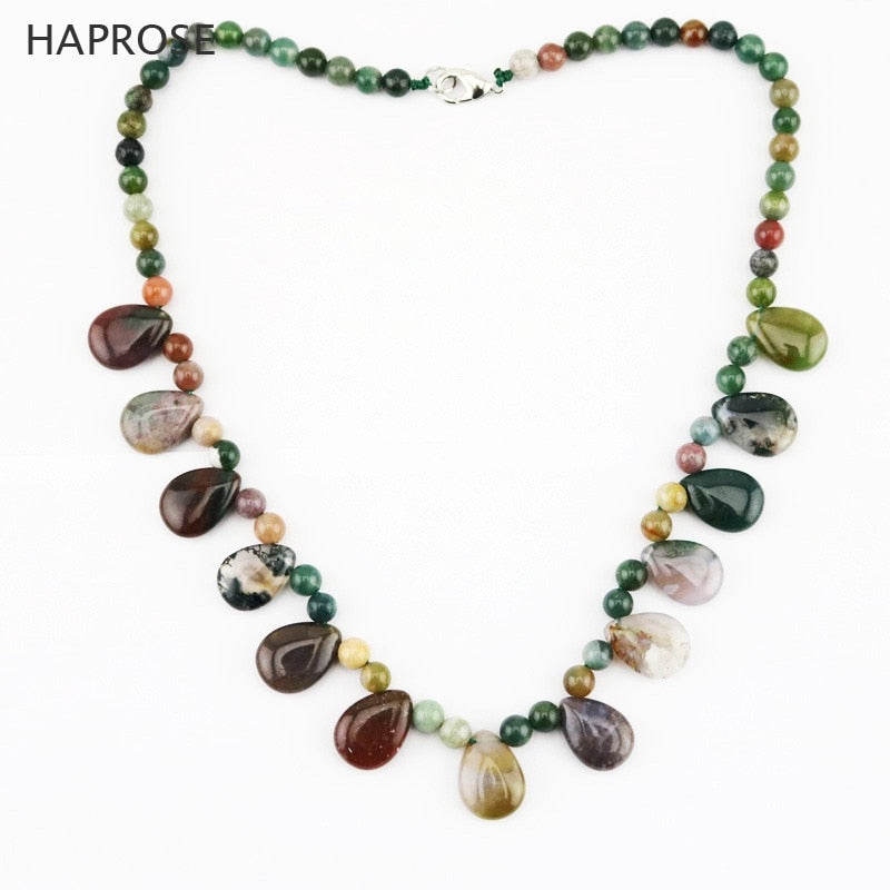 Indian colored agate drop shaped pendant agate necklace Multicolor round agate ball lobster clasp 18 inches necklace gift