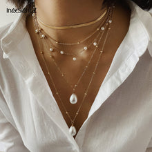 Load image into Gallery viewer, Bohemian Multi Layer Imitation Pearl Tassel Choker Necklace Collar Statement Pendant Necklace for Women Jewelry