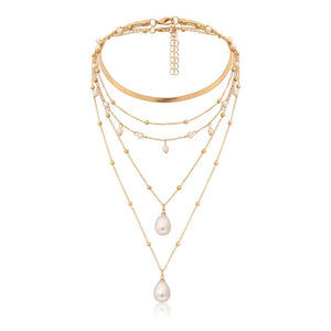 Bohemian Multi Layer Imitation Pearl Tassel Choker Necklace Collar Statement Pendant Necklace for Women Jewelry