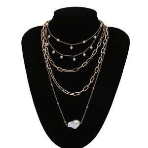 Bohemian Multi Layer Imitation Pearl Tassel Choker Necklace Collar Statement Pendant Necklace for Women Jewelry