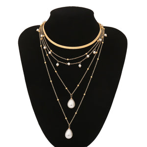 Bohemian Multi Layer Imitation Pearl Tassel Choker Necklace Collar Statement Pendant Necklace for Women Jewelry