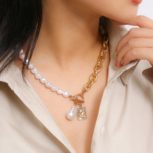 Punk Imitation Pearl Choker Necklace Collar Statement Gold Color Love Heart Lasso Pendant Necklace for Women Jewelry