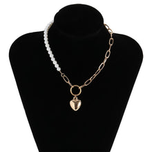 Load image into Gallery viewer, Punk Imitation Pearl Choker Necklace Collar Statement Gold Color Love Heart Lasso Pendant Necklace for Women Jewelry