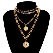 Carica l'immagine nel visualizzatore di Gallery, Punk Multi Layer Curb Cuban Chunky Thick Portrait Choker Necklace Women Vintage Carved Coin Pendant Necklace Jewelry