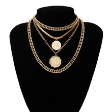 Carica l'immagine nel visualizzatore di Gallery, Punk Multi Layer Curb Cuban Chunky Thick Portrait Choker Necklace Women Vintage Carved Coin Pendant Necklace Jewelry