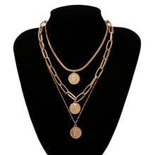 Carica l'immagine nel visualizzatore di Gallery, Punk Multi Layer Curb Cuban Chunky Thick Portrait Choker Necklace Women Vintage Carved Coin Pendant Necklace Jewelry