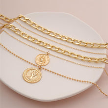 Carica l'immagine nel visualizzatore di Gallery, Punk Multi Layer Curb Cuban Chunky Thick Portrait Choker Necklace Women Vintage Carved Coin Pendant Necklace Jewelry