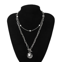 Carica l&#39;immagine nel visualizzatore di Gallery, Punk Multi Layered Pearl Choker Necklace Collar Statement Virgin Mary Coin Crystal Pendant Necklace Women Jewelry