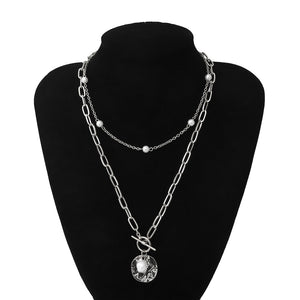 Punk Multi Layered Pearl Choker Necklace Collar Statement Virgin Mary Coin Crystal Pendant Necklace Women Jewelry