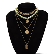 Carica l&#39;immagine nel visualizzatore di Gallery, Punk Multi Layered Pearl Choker Necklace Collar Statement Virgin Mary Coin Crystal Pendant Necklace Women Jewelry