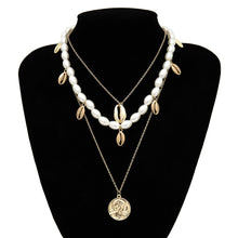 Carica l&#39;immagine nel visualizzatore di Gallery, Punk Multi Layered Pearl Choker Necklace Collar Statement Virgin Mary Coin Crystal Pendant Necklace Women Jewelry