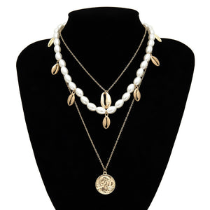 Punk Multi Layered Pearl Choker Necklace Collar Statement Virgin Mary Coin Crystal Pendant Necklace Women Jewelry