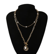 Carica l&#39;immagine nel visualizzatore di Gallery, Punk Multi Layered Pearl Choker Necklace Collar Statement Virgin Mary Coin Crystal Pendant Necklace Women Jewelry