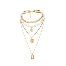 Carica l&#39;immagine nel visualizzatore di Gallery, Punk Multi Layered Pearl Choker Necklace Collar Statement Virgin Mary Coin Crystal Pendant Necklace Women Jewelry