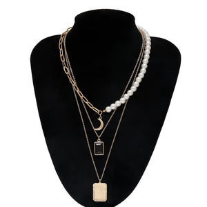 Punk Multi Layered Pearl Choker Necklace Collar Statement Virgin Mary Coin Crystal Pendant Necklace Women Jewelry