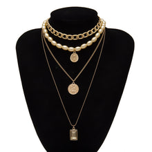 Carica l&#39;immagine nel visualizzatore di Gallery, Punk Multi Layered Pearl Choker Necklace Collar Statement Virgin Mary Coin Crystal Pendant Necklace Women Jewelry