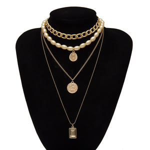 Punk Multi Layered Pearl Choker Necklace Collar Statement Virgin Mary Coin Crystal Pendant Necklace Women Jewelry