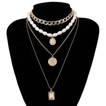 Carica l&#39;immagine nel visualizzatore di Gallery, Punk Multi Layered Pearl Choker Necklace Collar Statement Virgin Mary Coin Crystal Pendant Necklace Women Jewelry