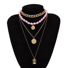 Carica l&#39;immagine nel visualizzatore di Gallery, Punk Multi Layered Pearl Choker Necklace Collar Statement Virgin Mary Coin Crystal Pendant Necklace Women Jewelry