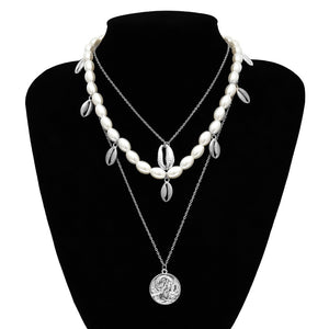 Punk Multi Layered Pearl Choker Necklace Collar Statement Virgin Mary Coin Crystal Pendant Necklace Women Jewelry
