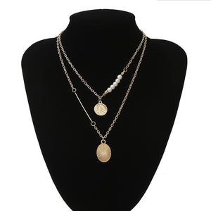 Punk Multi Layered Pearl Choker Necklace Collar Statement Virgin Mary Coin Crystal Pendant Necklace Women Jewelry