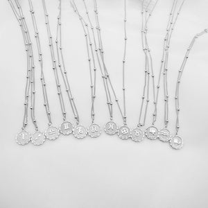 Constellation Carve Coin Pendant Necklace Simple Copper Leo Beads Clavicle Chain Necklace Sexy Couple Jewelry