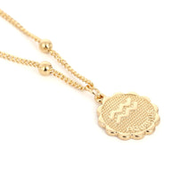 Load image into Gallery viewer, Constellation Carve Coin Pendant Necklace Simple Copper Leo Beads Clavicle Chain Necklace Sexy Couple Jewelry