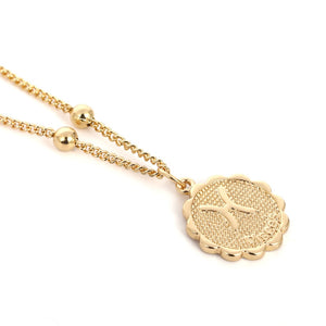Constellation Carve Coin Pendant Necklace Simple Copper Leo Beads Clavicle Chain Necklace Sexy Couple Jewelry