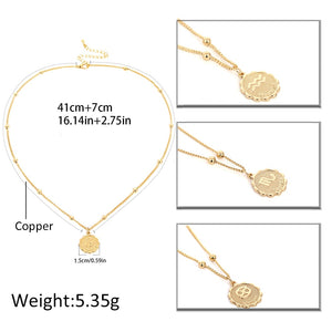 Constellation Carve Coin Pendant Necklace Simple Copper Leo Beads Clavicle Chain Necklace Sexy Couple Jewelry