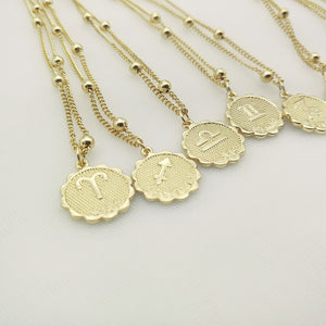 Constellation Carve Coin Pendant Necklace Simple Copper Leo Beads Clavicle Chain Necklace Sexy Couple Jewelry