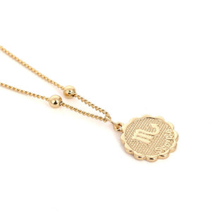 Constellation Carve Coin Pendant Necklace Simple Copper Leo Beads Clavicle Chain Necklace Sexy Couple Jewelry