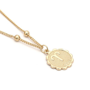 Constellation Carve Coin Pendant Necklace Simple Copper Leo Beads Clavicle Chain Necklace Sexy Couple Jewelry