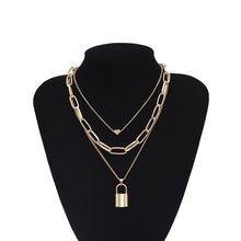 Carica l&#39;immagine nel visualizzatore di Gallery, Multi Layer Lover Lock Pendant Choker Necklace Steampunk Padlock Heart Chain Necklace Collier Best Couple Jewelry Gift