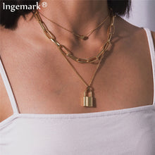 Carica l&#39;immagine nel visualizzatore di Gallery, Multi Layer Lover Lock Pendant Choker Necklace Steampunk Padlock Heart Chain Necklace Collier Best Couple Jewelry Gift