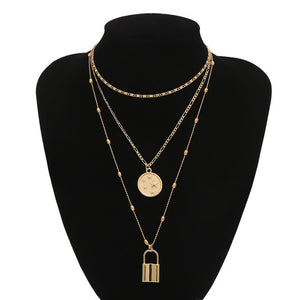 Multi Layer Lover Lock Pendant Choker Necklace Steampunk Padlock Heart Chain Necklace Collier Best Couple Jewelry Gift