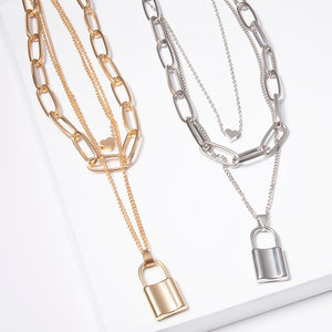 Multi Layer Lover Lock Pendant Choker Necklace Steampunk Padlock Heart Chain Necklace Collier Best Couple Jewelry Gift