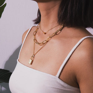 Multi Layer Lover Lock Pendant Choker Necklace Steampunk Padlock Heart Chain Necklace Collier Best Couple Jewelry Gift