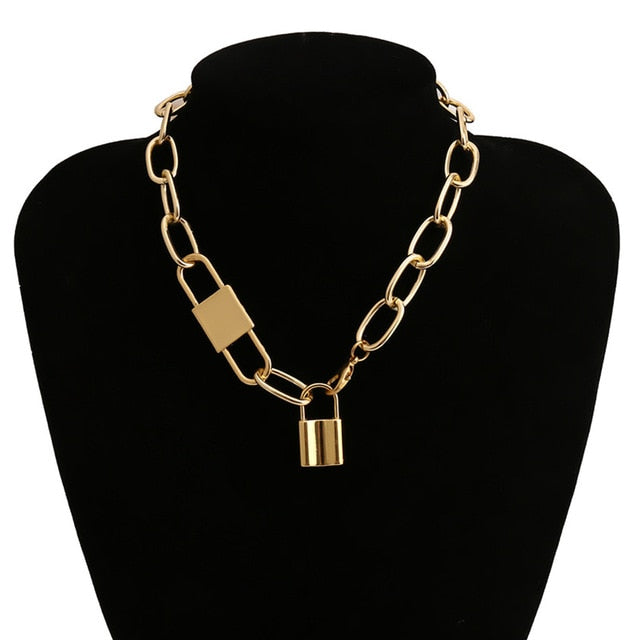 Multi Layer Lover Lock Pendant Choker Necklace Steampunk Padlock Heart Chain Necklace Collier Best Couple Jewelry Gift