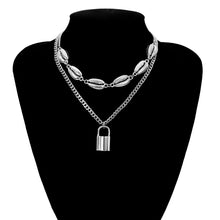 Carica l&#39;immagine nel visualizzatore di Gallery, Multi Layer Lover Lock Pendant Choker Necklace Steampunk Padlock Heart Chain Necklace Collier Best Couple Jewelry Gift