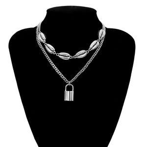 Multi Layer Lover Lock Pendant Choker Necklace Steampunk Padlock Heart Chain Necklace Collier Best Couple Jewelry Gift