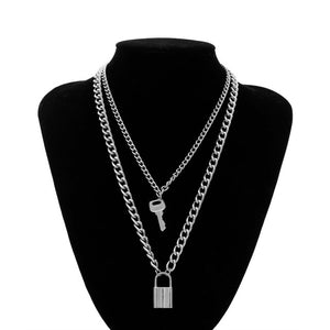 Multi Layer Lover Lock Pendant Choker Necklace Steampunk Padlock Heart Chain Necklace Collier Best Couple Jewelry Gift