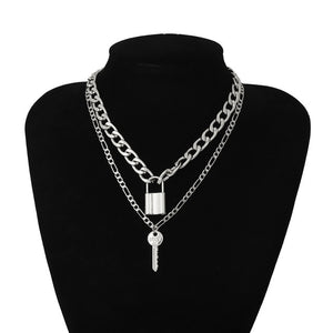 Multi Layer Lover Lock Pendant Choker Necklace Steampunk Padlock Heart Chain Necklace Collier Best Couple Jewelry Gift